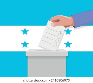 Honduras election concept. Hand puts vote bulletin into vote box.