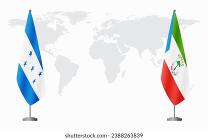 Honduras and Equatorial Guinea flags for official meeting against background of world map.