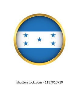 Honduras flag button, Golden on a white background,flag of Honduras Round badge or icon isolated. Vector illustration.