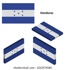 Honduras flag, Country flag, vector set of isometric flat icons, 3D style, different views. Design elements for banners, websites, presentations, infographics, map