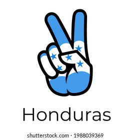 Honduras flag in the form of a peace sign. Gesture V victory sign, patriotic sign, icon for apps, websites, T-shirts, souvenirs, etc., isolated on white background