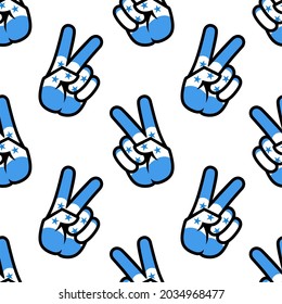 Honduras flag in the form of a peace sign. Seamless background. Gesture V victory sign, patriotic sign, icon for apps, websites, T-shirts, souvenirs, etc., isolated on white background