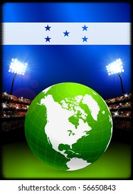 Honduras Flag with Globe on Stadium Background Original Illustration