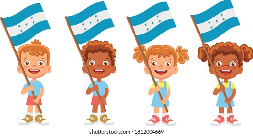 Honduras Flag In Hand. Children Holding Flag. National Flag Of Honduras Vector