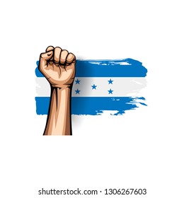 Honduras flag and hand on white background. Vector illustration