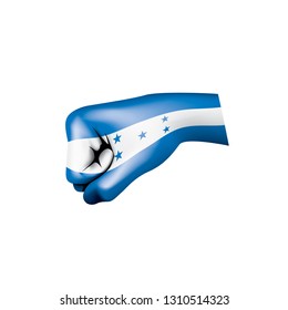 Honduras flag and hand on white background. Vector illustration