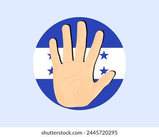 Honduras-Fahne mit Handstoppschild, Protest- und Menschenrechtsidee, Vektorgrafik-Design, Protest in Honduras, Einschränkung oder verbotenes Emblem, Verletzung der Meinungsfreiheit, Krieg beenden