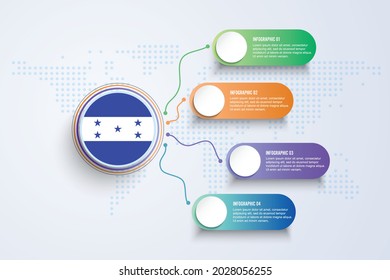 Honduras Flag with Infographic Design isolated on Dot World map. Vector illustration.