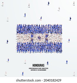 Honduras Flag. A large group of people form to create the shape of the Honduras flag. Vector Illustration.