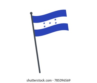 honduras flag. The national flag of honduras on a pole. The waving flag. The sign and symbol of the country. Realistic vector on white.