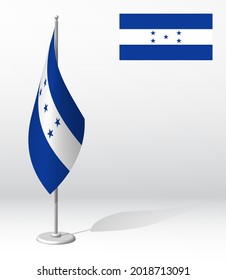 HONDURAS flag on flagpole for registration of solemn event, meeting foreign guests. National independence day of HONDURAS. Realistic 3D vector on white