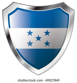 Honduras flag on metal shiny shield vector illustration. Collection of flags on shield against white background. Abstract isolated object.