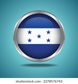 The Honduras flag. Round glossy. Silver frame. Isolated on color gradient background