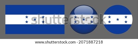 Honduras flag set collection, button rounded, flat rounded.