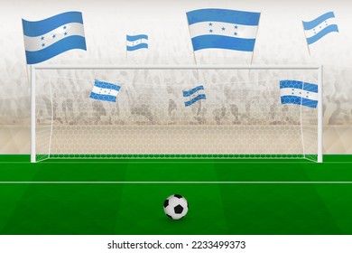 Honduras football team fans with flags of Honduras cheering on stadium, penalty kick concept in a soccer match. Sports vector illustration.