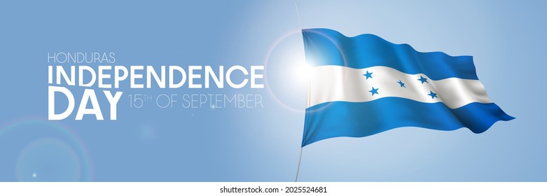 Honduras happy independence day greeting card, banner with template text vector illustration. Honduranian memorial holiday 15th of September design element with 3D flag with stripes