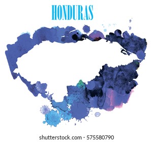 Honduras. High detailed vector maps. Spray watercolor paint.