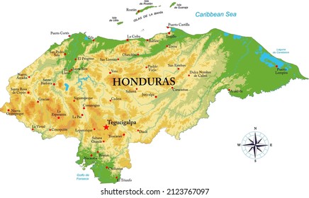 Honduras highly detailed physical map