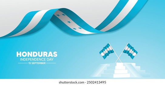 Afiche de Vector de la cinta de la bandera del 15 de septiembre del Día de la Independencia de Honduras