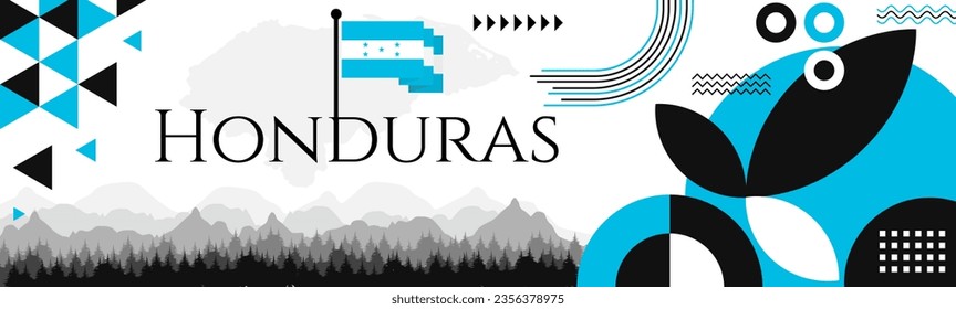 Honduras Independence Day abstract banner design with flag and map. Flag color theme geometric pattern retro modern Illustration design. Blue flag color template.