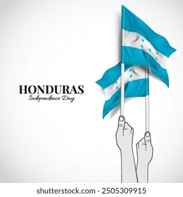 Día de la Independencia de Honduras. Manos con banderas de Honduras. Ilustración vectorial. 
