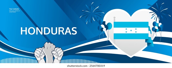 Honduras Independence Day template design with heart symbol in flag color theme. Modern abstract art for Independence spirit, perfect for National Day poster or banner