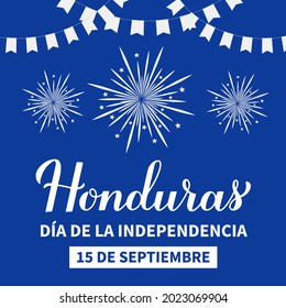 Honduras Independence Day  typography poster in Spanish. National holiday celebrated on September 15. Vector template for banner, greeting card, flyer, etc.