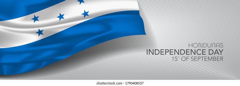 Banner vectorial del día de la independencia de Honduras, tarjeta de saludo. Bandera ondulada en el diseño horizontal del 15 de septiembre de fiesta patriótica nacional