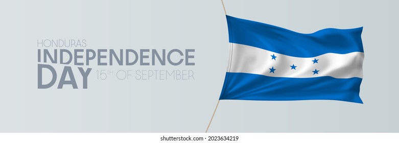 Honduras independence day vector banner, greeting card. Honduranian wavy flag in 15th of September national patriotic holiday horizontal design