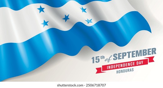 Honduras independence day vector banner, greeting card. Hondurans wavy flag in 15th of September national patriotic holiday horizontal design