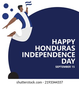 Honduras Unabhängigkeitstag Vektorgrafik mit einem Mann springen und die Nationalflagge hält. Zentralamerikanischer Feiertag, der jedes Jahr am 15. September gefeiert wird.