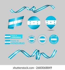Honduras made in logo. Set of design flags label icon, stripes, ribbons