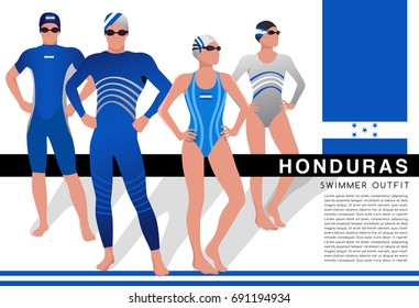 Honduras : Male and Female Swimmers : Swimmers in National Swimsuits : Vector Illustration