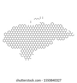 Honduras map from abstract futuristic hexagonal shapes, lines, points black, form of honeycomb or molecular structure. Vector illustration.