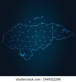 honduras Map Abstract mash line and point scales on dark background. Wire Frame 3D mesh polygonal network line.