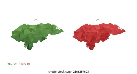 Honduras map of abstract vector polygon set couple color green and red.