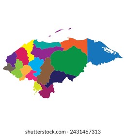 Honduras map. Map of Honduras in administrative provinces in multicolor