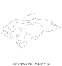 Mapa de Honduras. Mapa de Honduras en provincias administrativas en color blanco