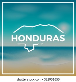 Honduras map against the backdrop of beach and tropical sea with bright sun. EPS10 vector