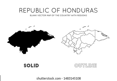 Honduras map. Blank vector map of the country with regions. Borders of Honduras for your infographic. Vector illustration.
