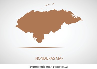 Honduras map, brown color and country name. Map of North America. Vector map on gray background. Symbol for your web site design map logo. app, ui, Travel vector eps10, concept Illustration.