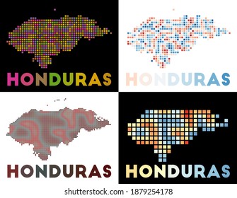 Honduras map. Collection of maps of Honduras in a dotted style. Borders of the country filled with rectangles for your design. Vector illustration.