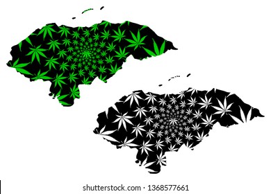Honduras - map is designed cannabis leaf green and black, Republic of Honduras map made of marijuana (marihuana,THC) foliage,
