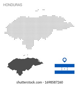 Honduras map dotted with flag and pin. Illustration for technology design or infographics. Isolated on white background. Travel vector illustration
