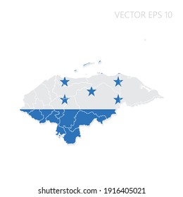 Mapa de Honduras con bandera y sombra aislada en fondo blanco. Ilustración del vector EPS10.