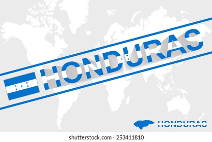 Honduras map flag and text illustration, on world map