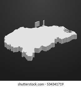 Honduras map in gray on a black background 3d