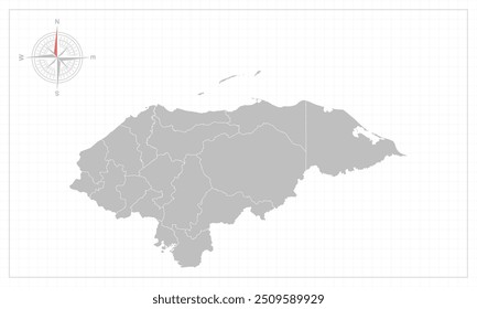 Honduras map with grey style and compas element.