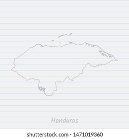 Honduras map hand drawn gray outline on notebook background. Vector Illustration EPS10.