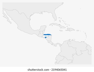 Honduras map highlighted in Honduras flag colors, gray map with neighboring countries.